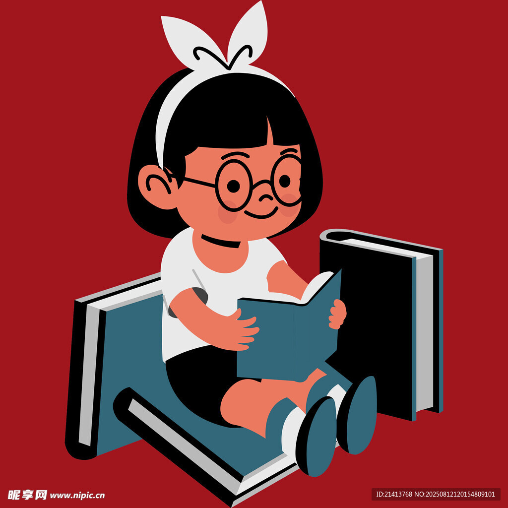 戴兔耳女孩專注讀書