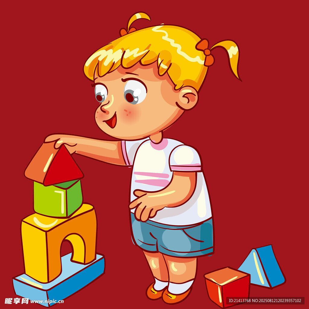 小孩專注搭積木