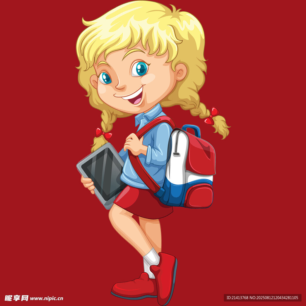 背著書包的金發(fā)上學女孩女孩吹笛