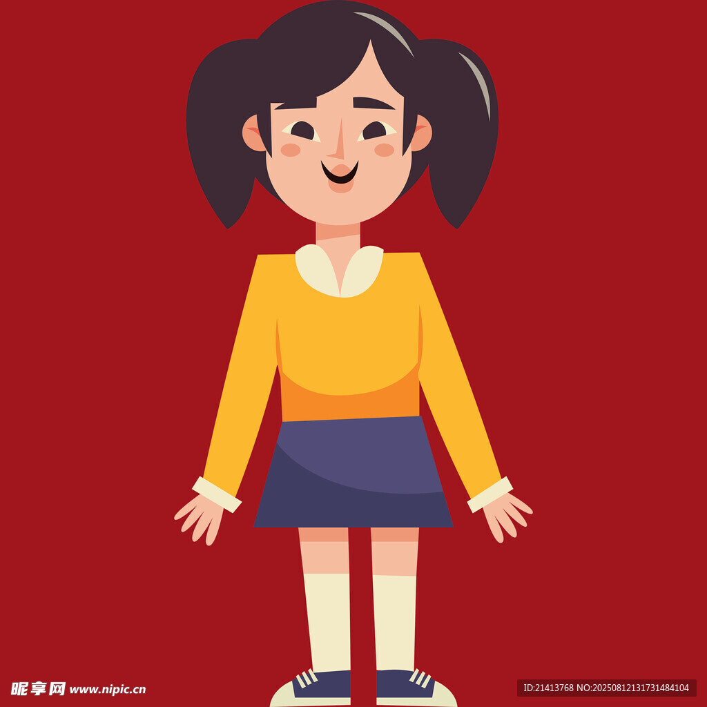 可愛扎辮女孩站立造型