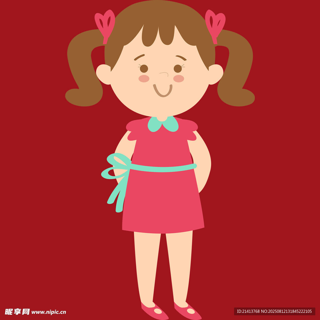 扎雙馬尾的紅衣小女孩