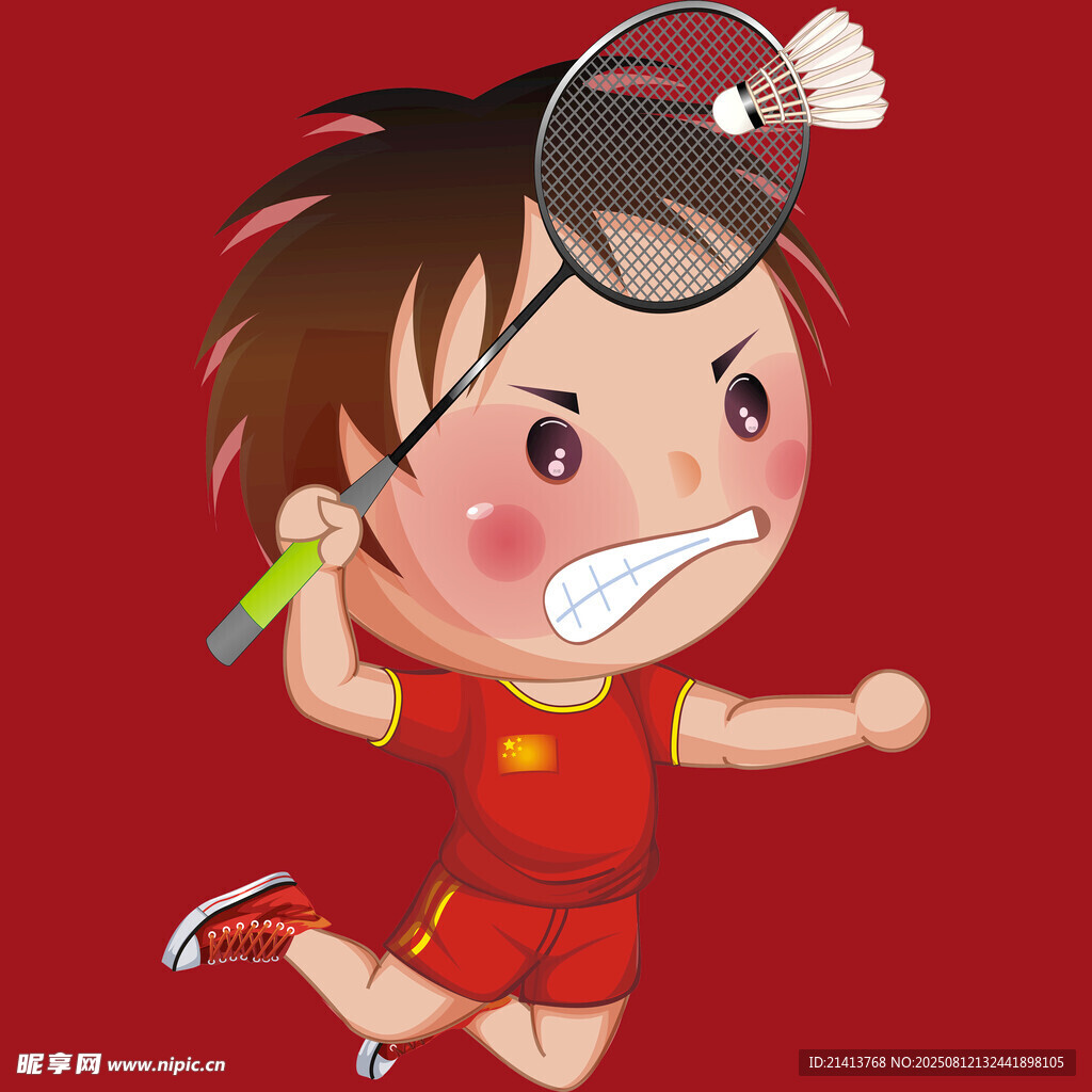 羽毛球小將奮力擊球瞬間