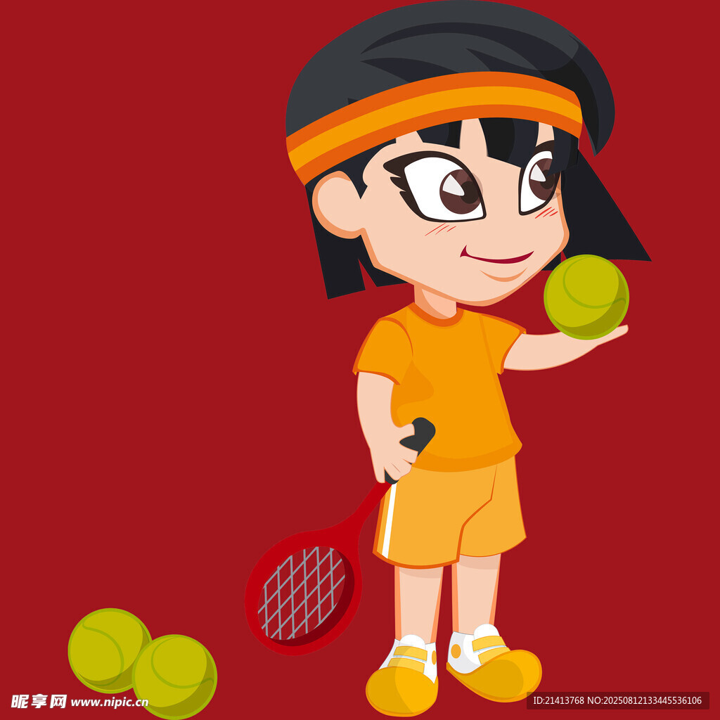 可愛(ài)網(wǎng)球女孩手持網(wǎng)球