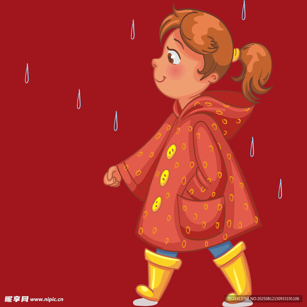 雨中漫步的紅衣小女孩