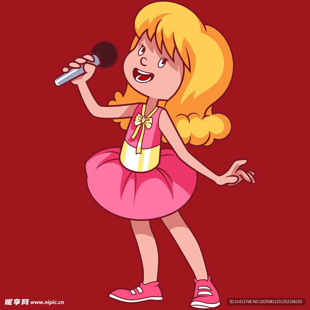 小女孩手持話筒歡快歌唱