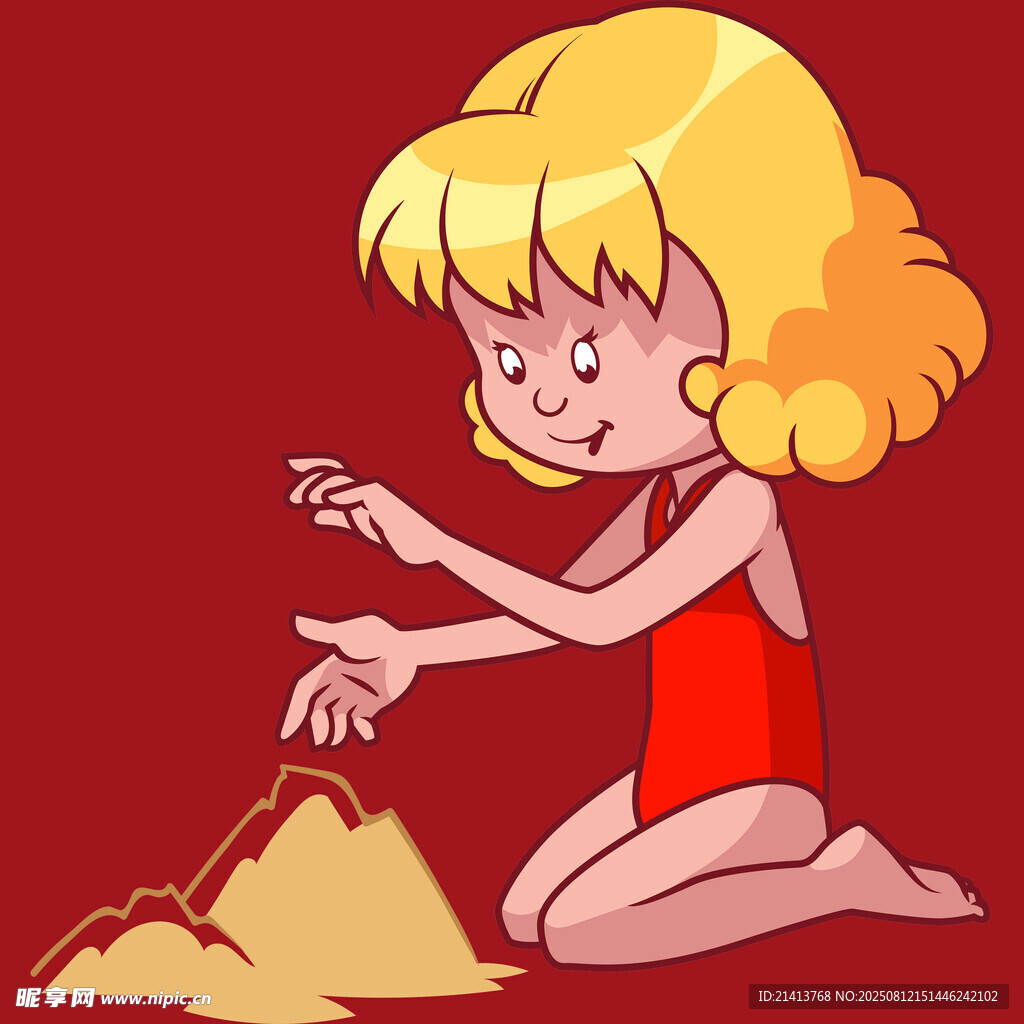 小女孩專注堆沙堡