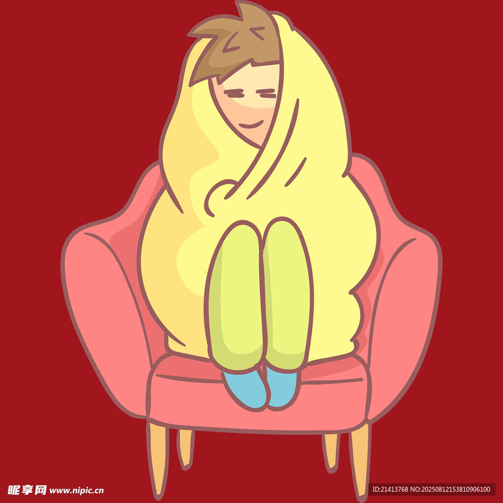 裹著毯子坐在沙發(fā)上的人