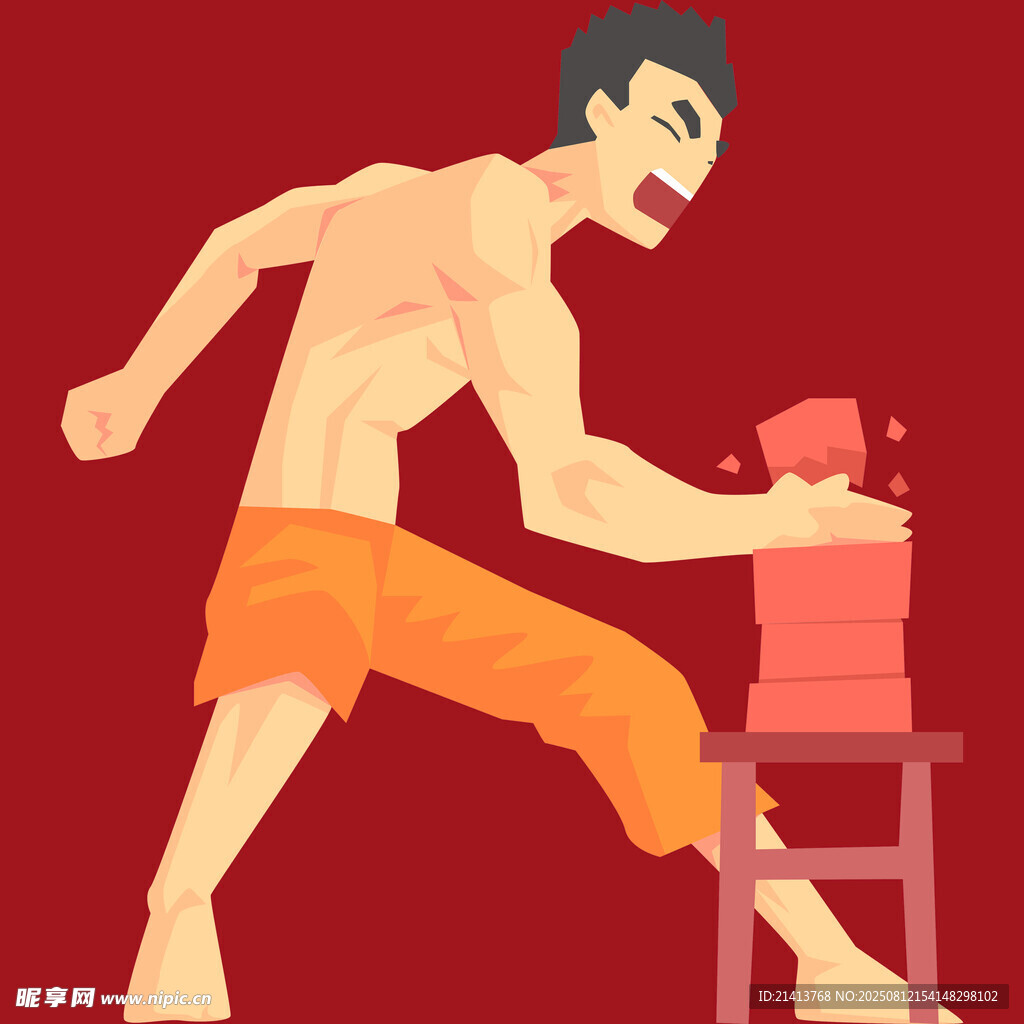 男子奮力踹向凳子上的磚塊