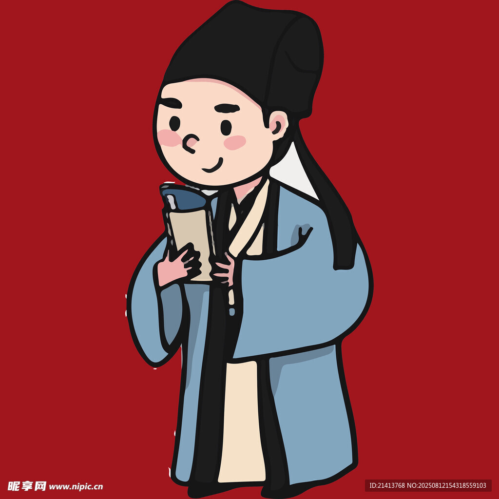 古代書生手持現(xiàn)代咖啡