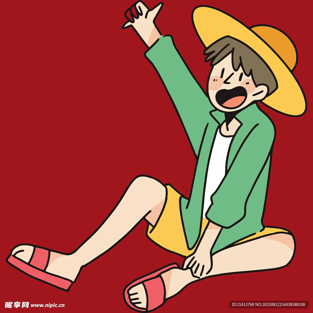 戴草帽歡呼的活力少年