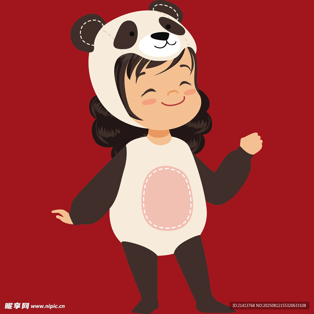 穿熊貓服開心的小女孩