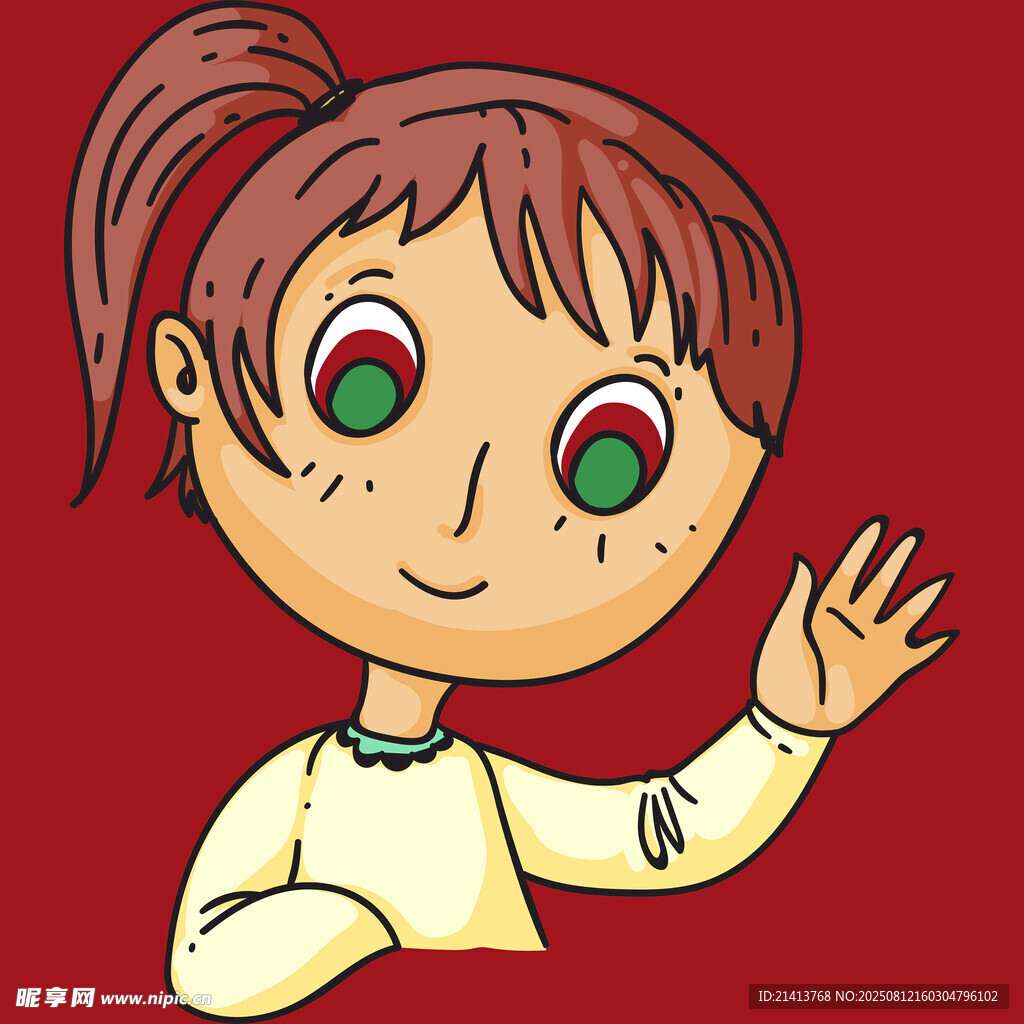 揮手的卡通小女孩