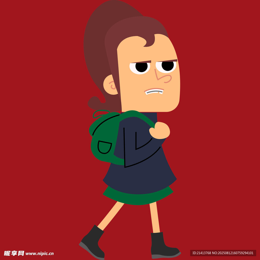 背著綠包行走的卡通女孩