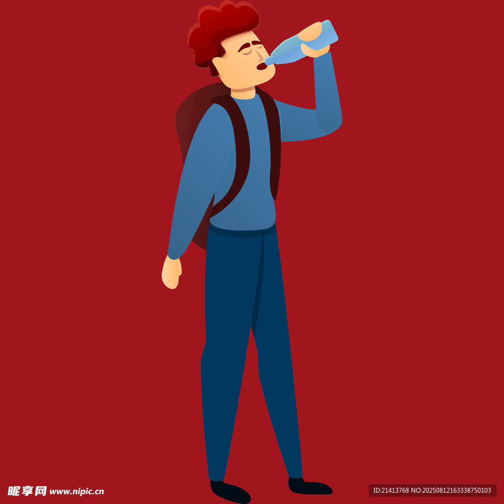 背包男子正在飲水