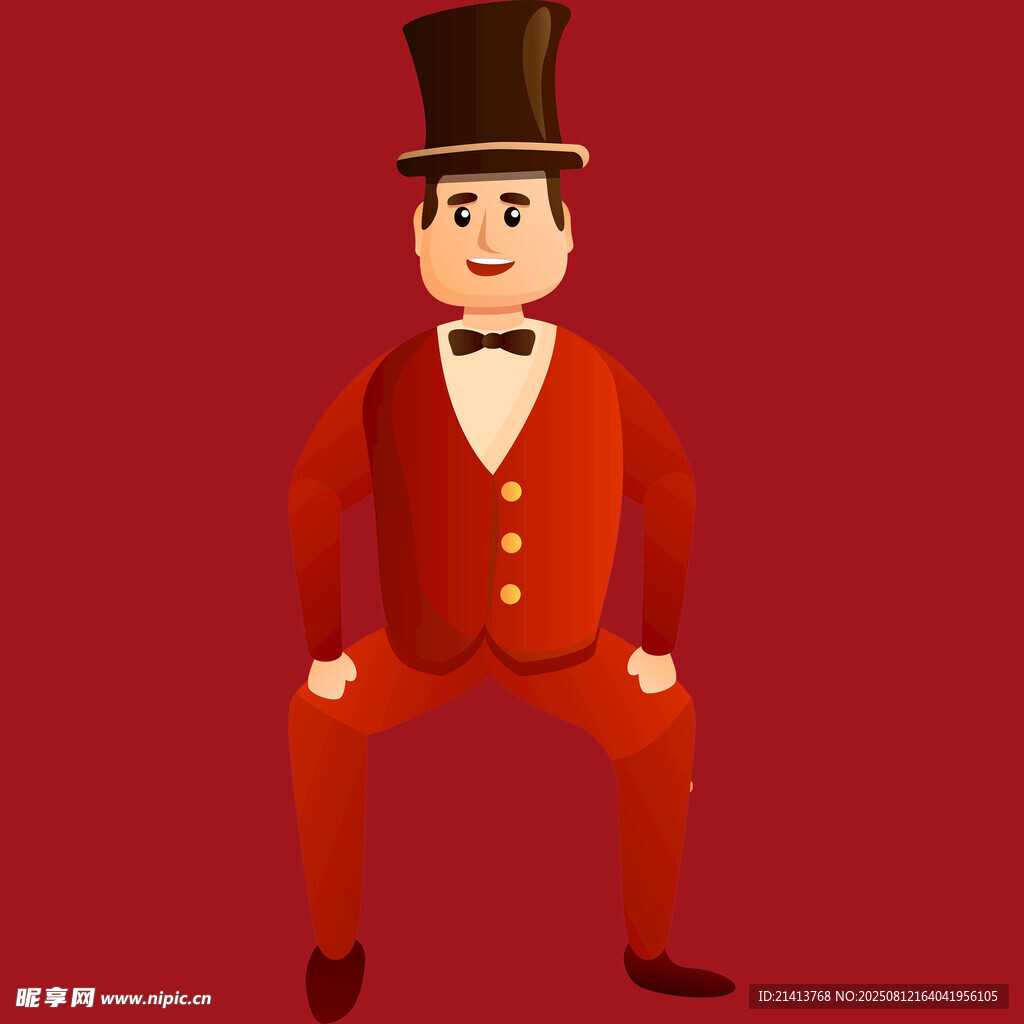 穿紅禮服戴禮帽的男士