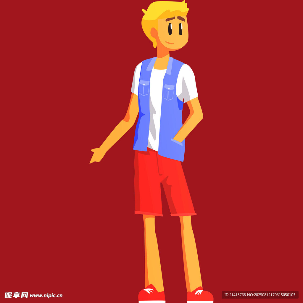 穿紅藍(lán)服飾的卡通金發(fā)男孩