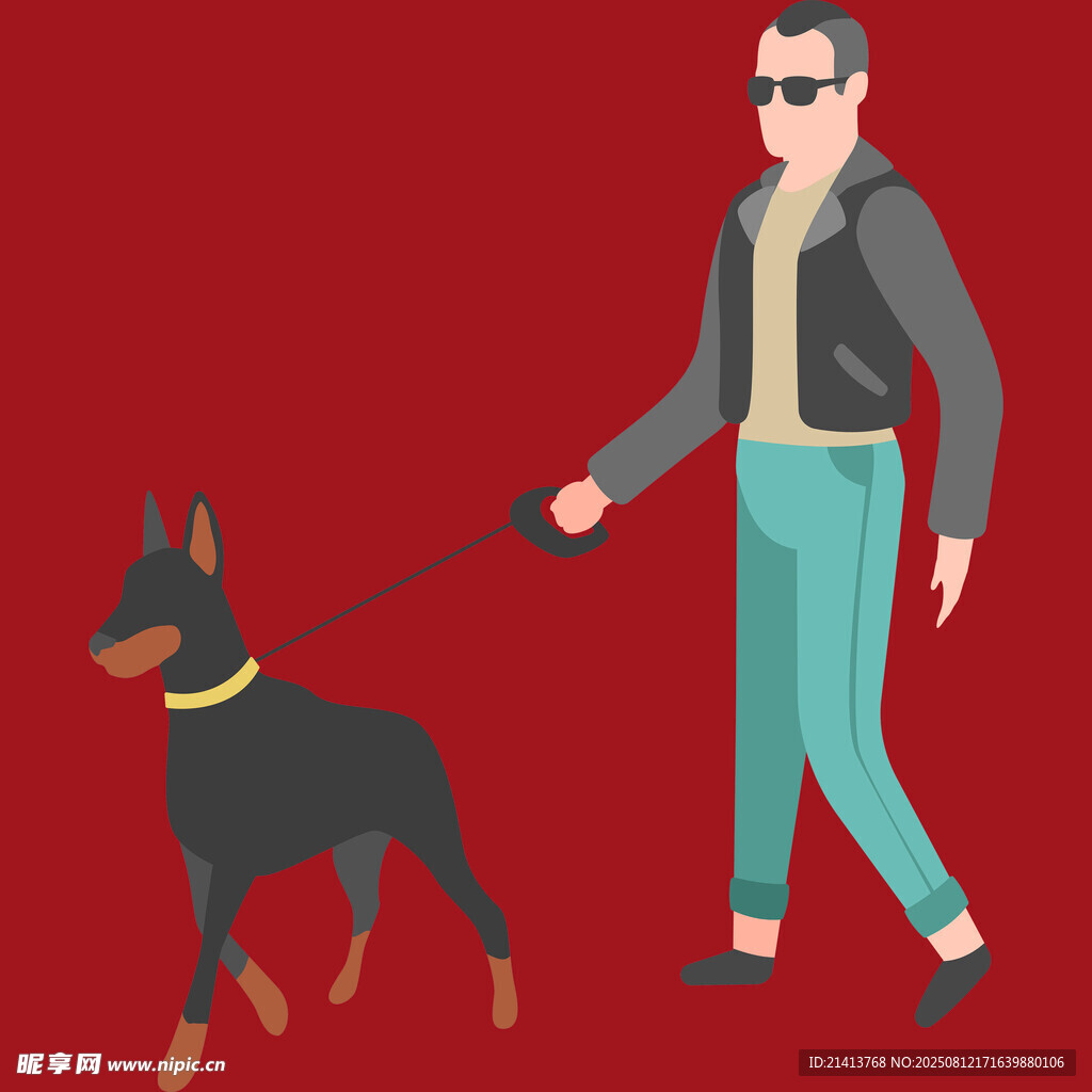 男子牽杜賓犬漫步