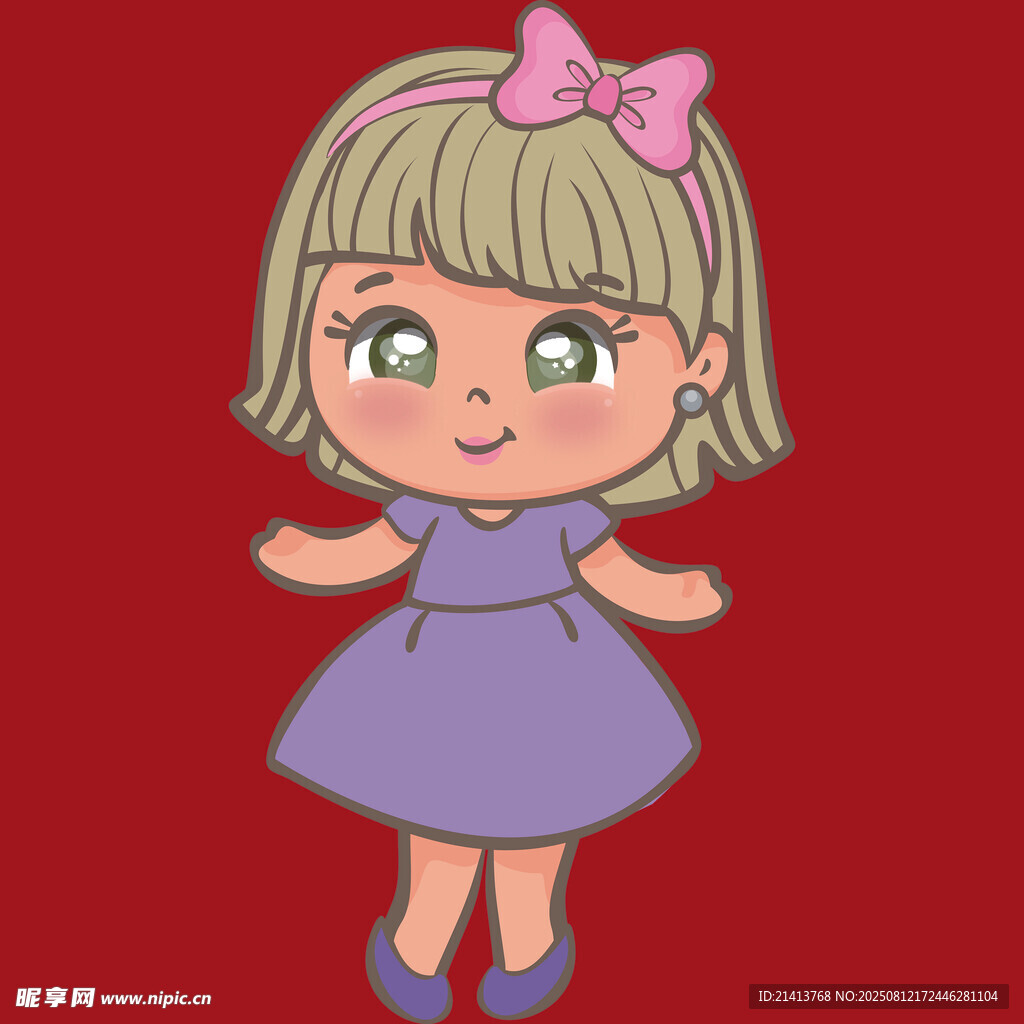 穿紫裙的可愛卡通小女孩
