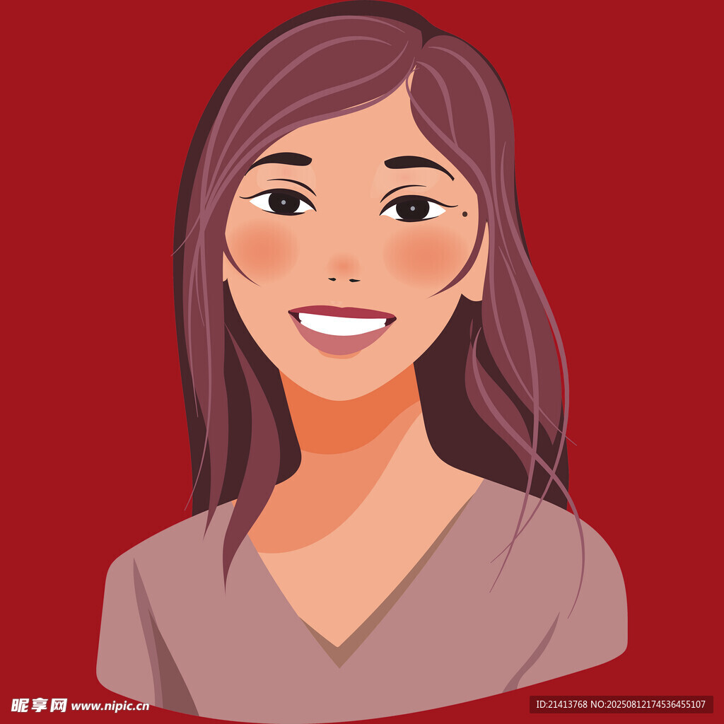 微笑女性頭像插畫