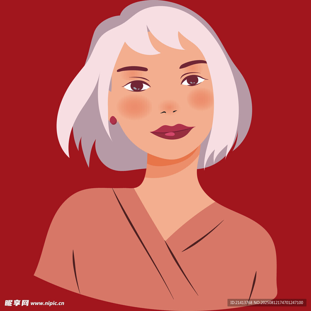 短發(fā)女性肖像插畫