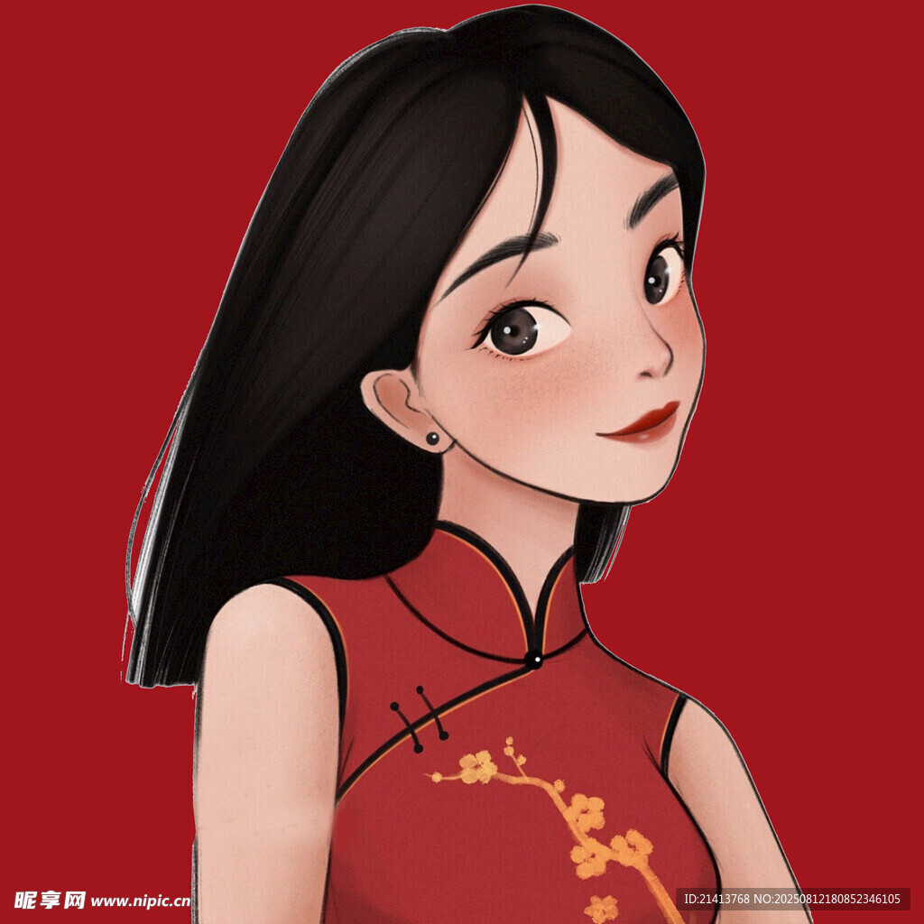 穿旗袍的美麗長(zhǎng)發(fā)女孩
