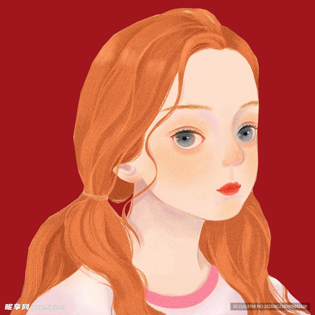 紅發(fā)扎辮女孩插畫