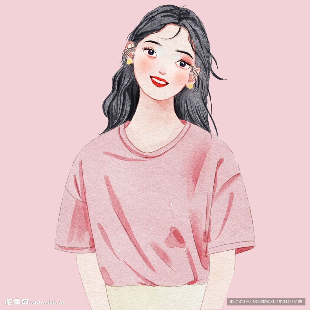 粉色上衣女孩的清新插畫