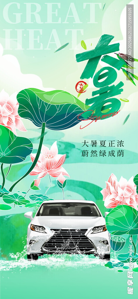 夏日荷塘中的復古汽車