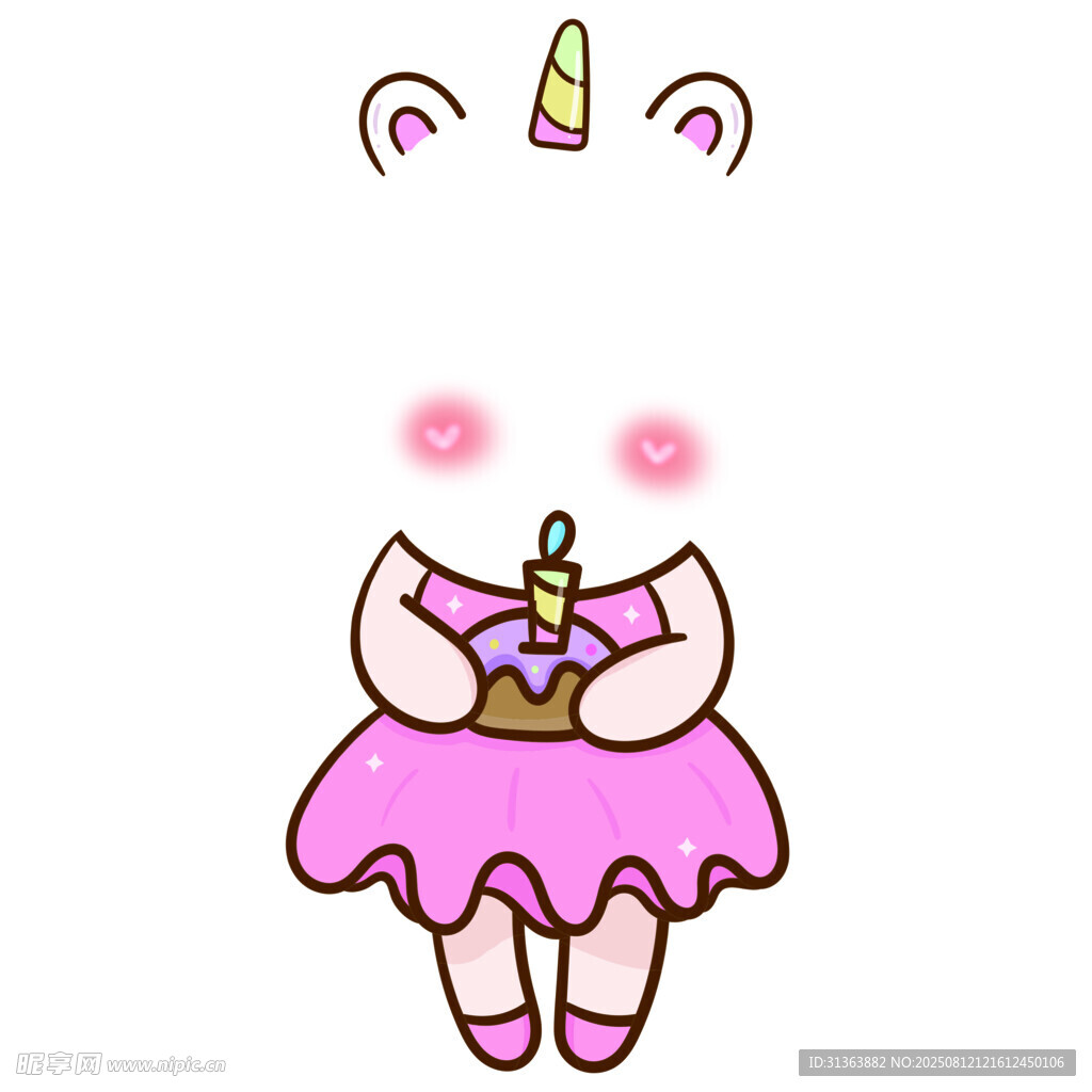 可愛獨(dú)角獸女孩捧蛋糕