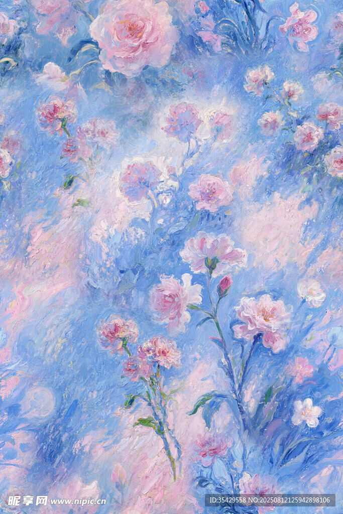 夢(mèng)幻藍(lán)粉花卉水彩背景圖