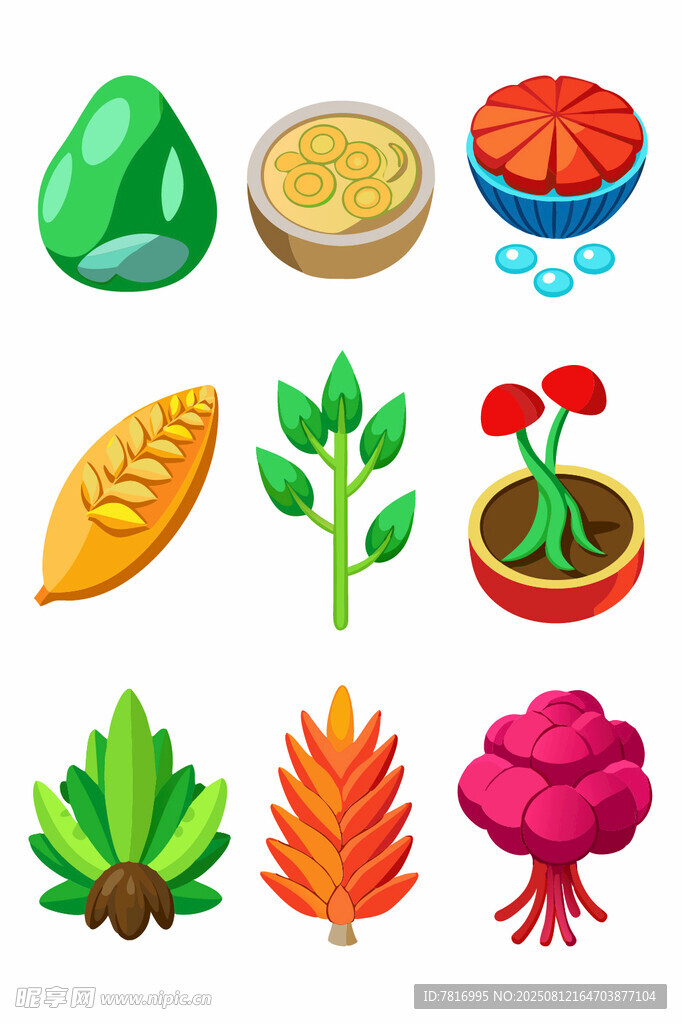 多彩植物與礦石素材集合