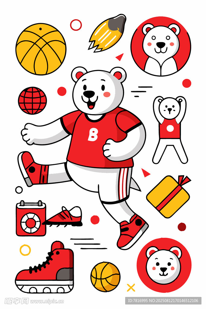 運動小熊主題插畫元素