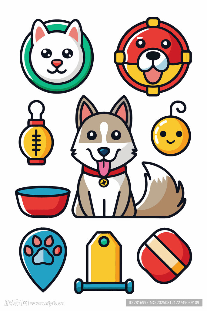 可愛寵物用品與動(dòng)物圖標(biāo)