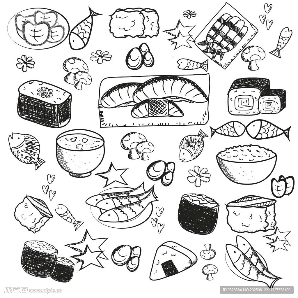 手繪多樣美食插畫(huà)