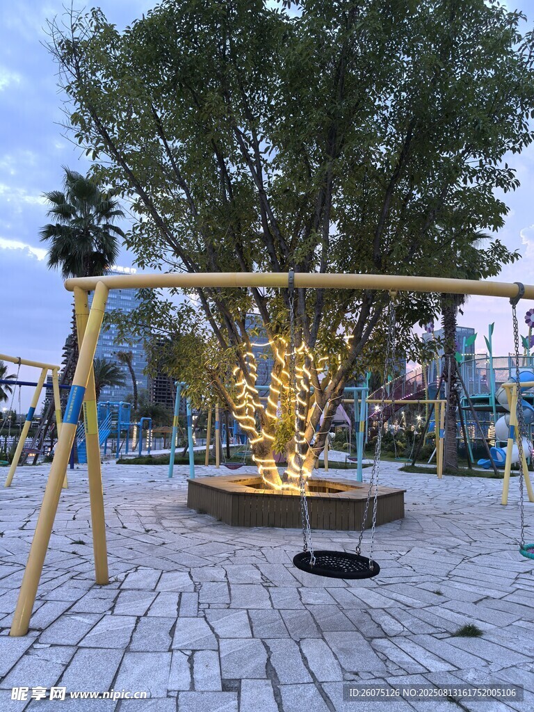 公園中的金色秋千裝置