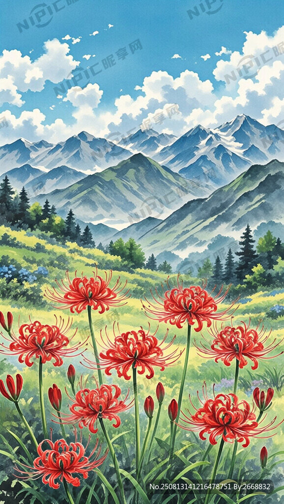 水墨畫石蒜花