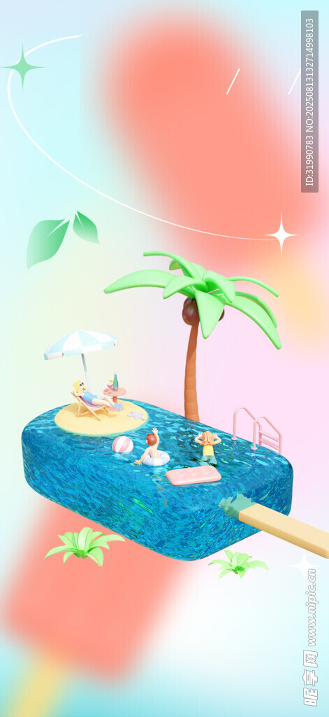 夏日沙灘上的冰棒度假場(chǎng)景