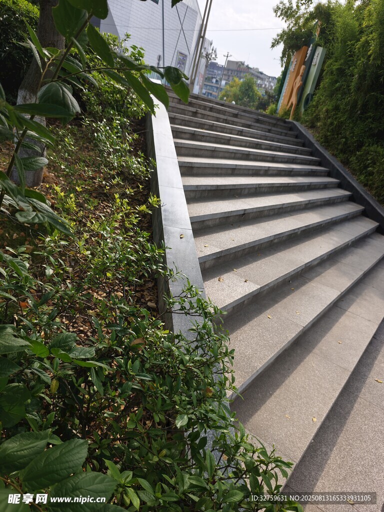 綠植環(huán)繞的戶外石階