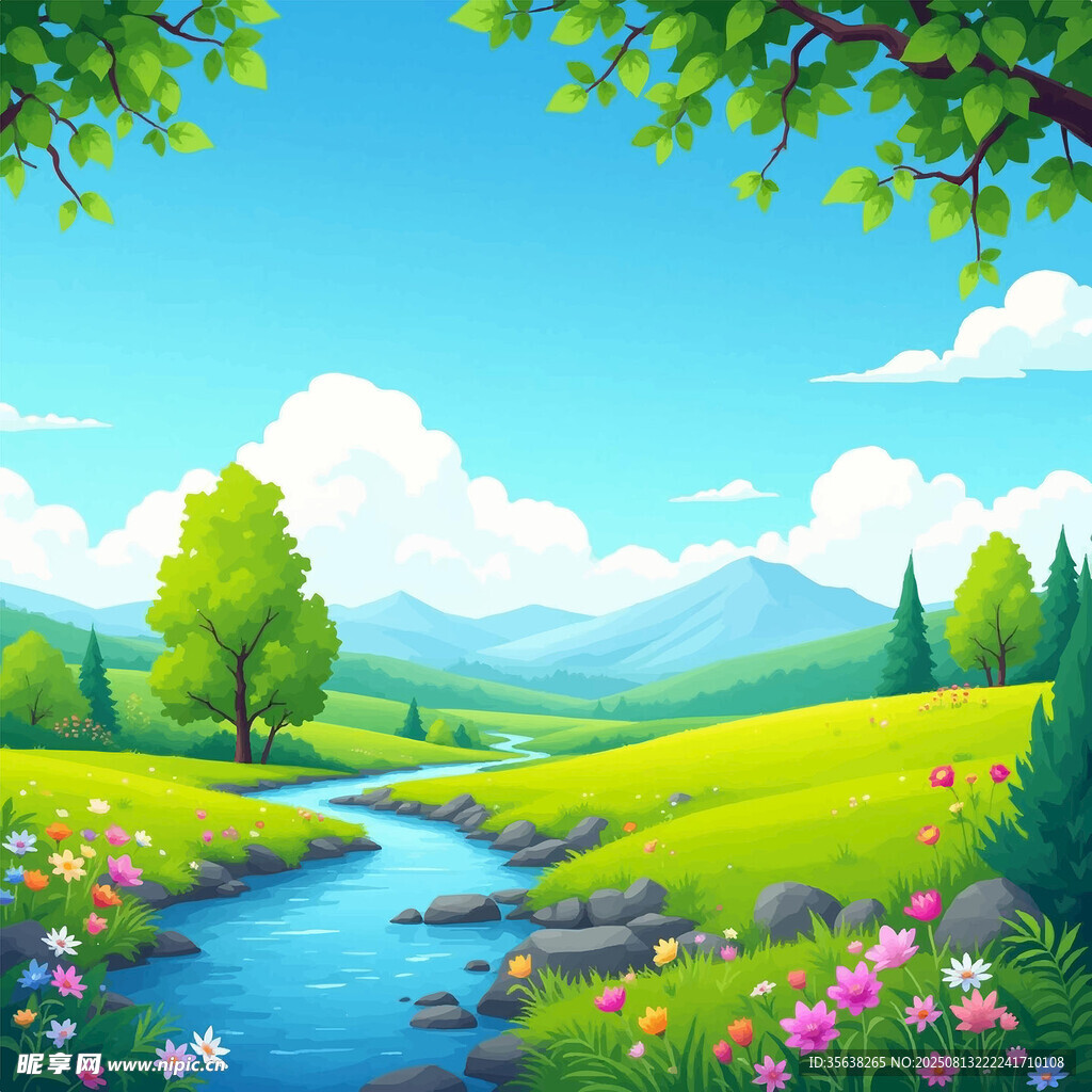 田園小溪插圖