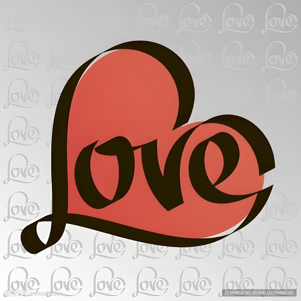 愛心圖案中的love字樣