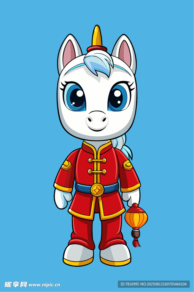卡通獨(dú)角獸穿中式服飾形象