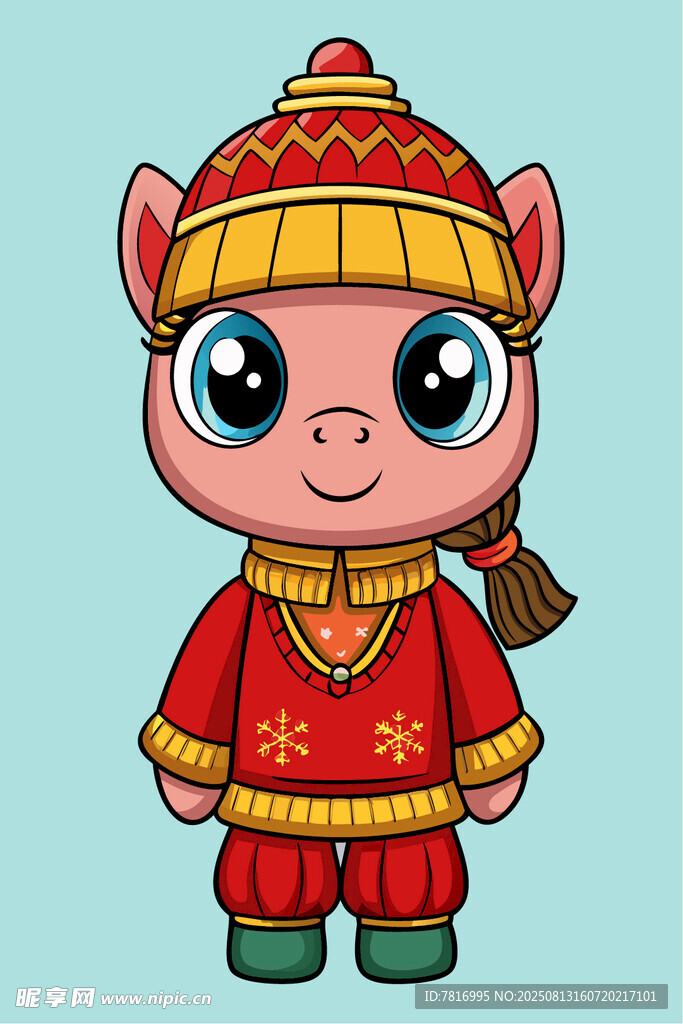 可愛卡通小貓的傳統(tǒng)服飾裝扮