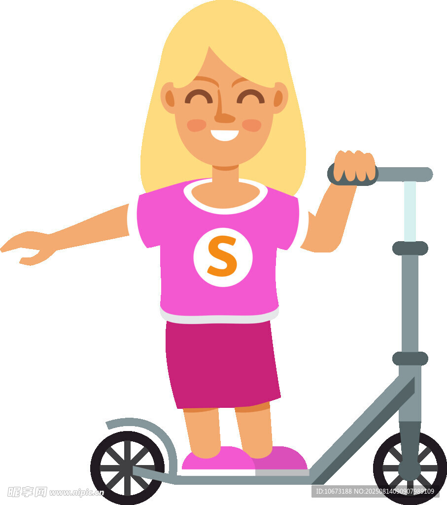 女孩開心騎電動滑板車