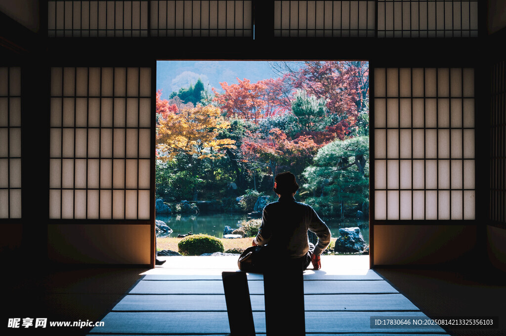 日式屋內(nèi)賞窗外斑斕秋景