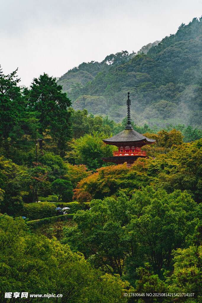 山林中的古樸紅色建筑