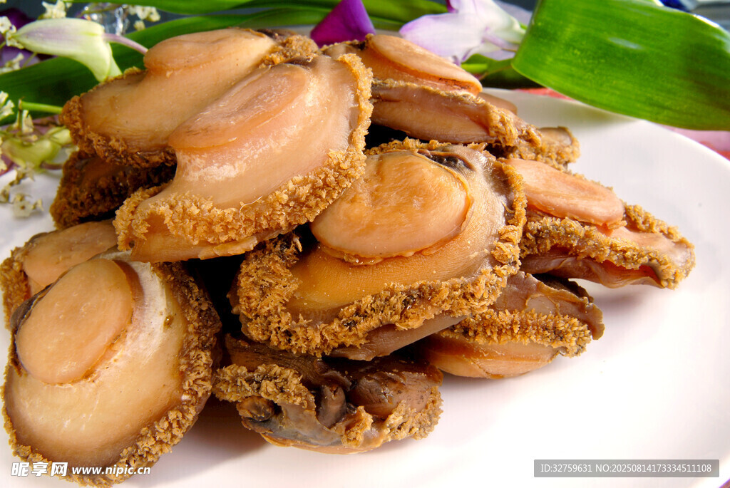 美味切片鮑魚擺放在盤中