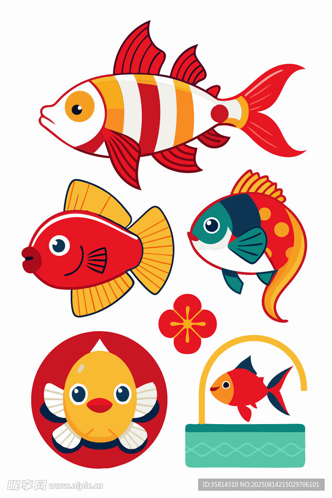 可愛魚類及相關(guān)裝飾圖案