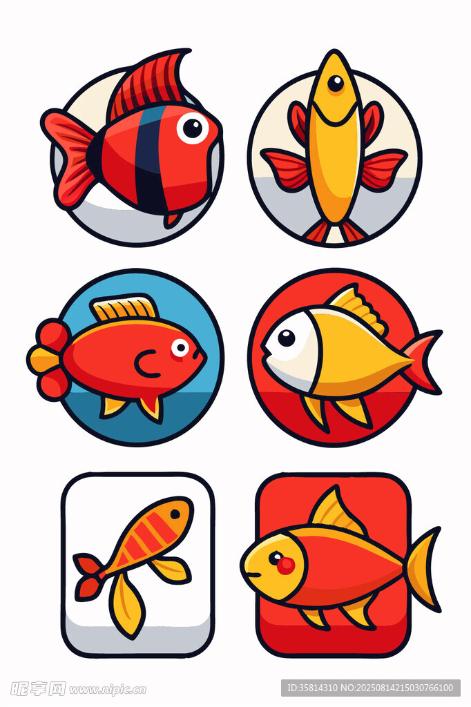 可愛(ài)卡通魚(yú)類(lèi)圖標(biāo)集合