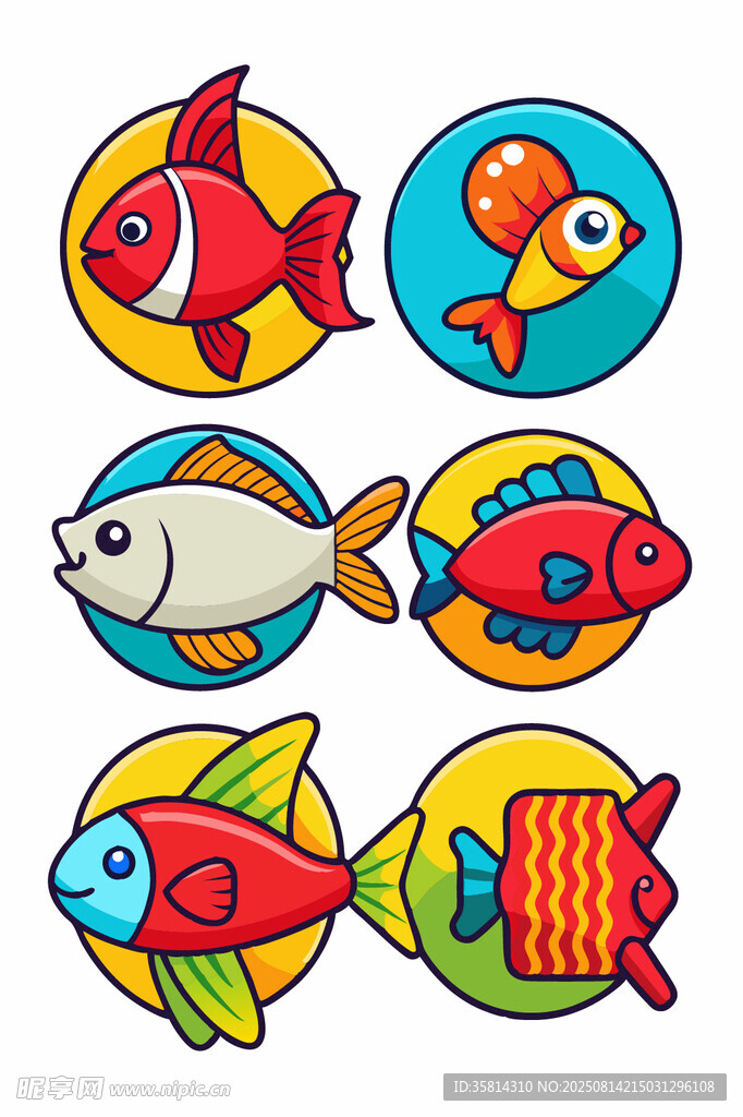 多彩卡通魚圖案集合