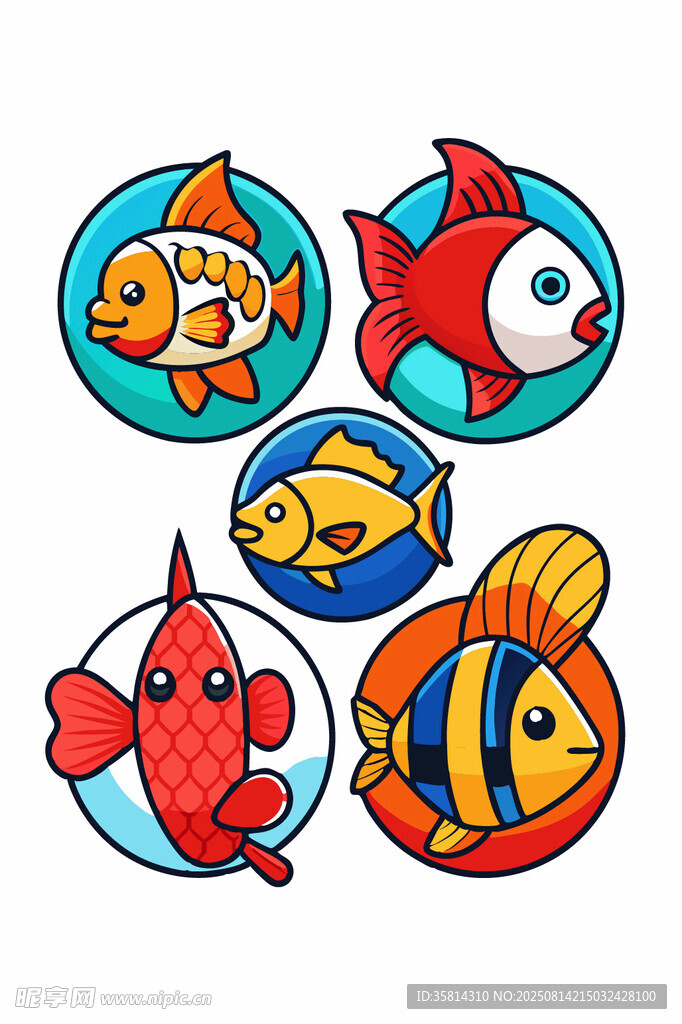 可愛多彩卡通魚類圖案